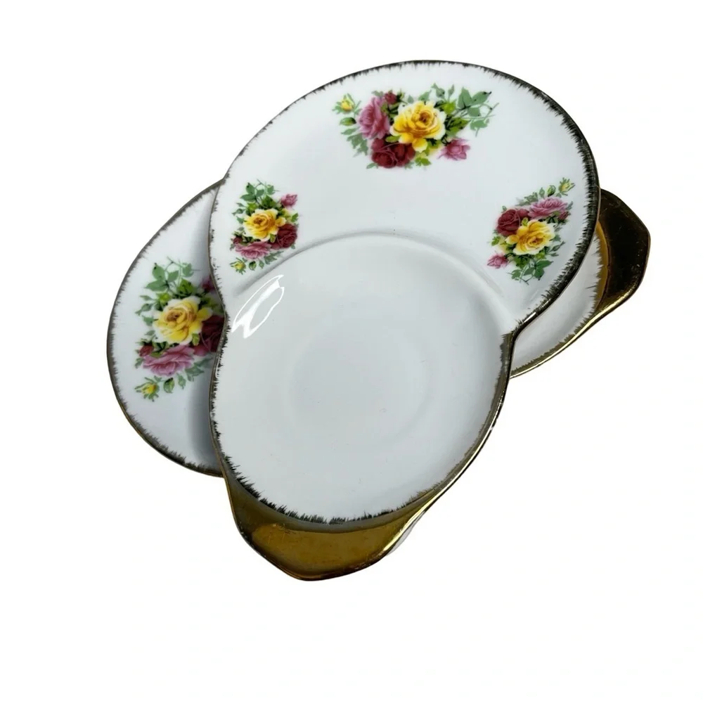 Sitra two (2) Fine ceramic Floral/ gold trim Ceramic Tea saucer/trinket dishes